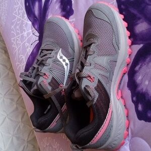 Grey and Coral Tennis Shoes